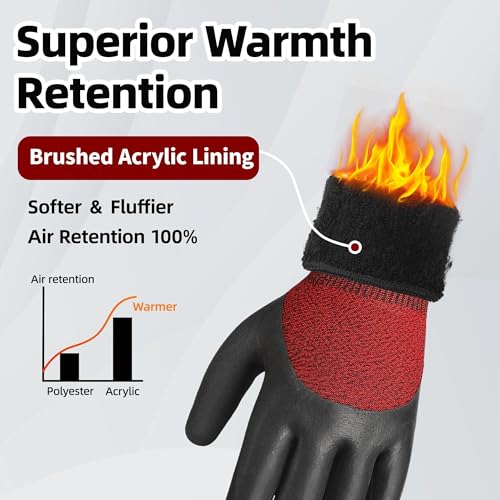 Schwer 3 Pairs Winter Work Gloves, 3/4 Double-Dipped Coating, CR3313, M Black-red Medium