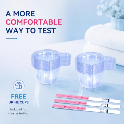 HEAL-CHECK 100 Count Pregnancy Tests with Cups, Bulk Pregnancy Test Strips for Detection at Home, Over 99% Accuracy, Individually Wrapped Fertility Tests, Extra-Wide 5mm HCG Tests, Pruebas De Embarazo