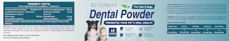 Seven777 Pet Dental Powder,Teeth Cleaning Powder for Dogs and Cats, Plaque & Bad Breath Off,Dental Care Supplies for Small, Medium, Large Dogs and Cats 3.5 Ounce (Pack of 1)