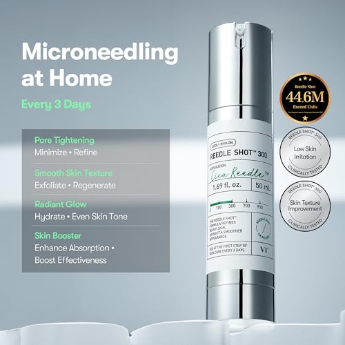 VT COSMETICS CICA Reedle Shot 300, Advanced Night Exosome, Microneedling Serum, Centella Asiatica, Hyaluronic Acid, Propolis, Soft Skin, Regeneration, Glass Skin, Korean Skin Booster 1.69Fl Oz (50ml)