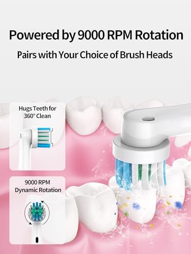 Rotating Electric Toothbrush, Round Head, Gentle on Gums White