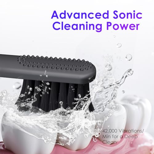 Electric Toothbrush, Portable Travel Sonic Toothbrush with Protective Case USB-C Rechargeable, Neutral Comfort Bristles, Waterproof, Smart Timer, Compact for Daily Use (Slate Gray) Slate Gray