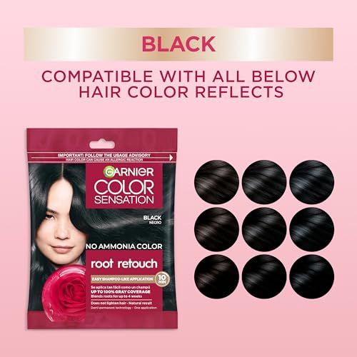 Garnier Color Sensation Root Retouch, Demi Permanent Hair Dye for Roots with 100% Gray Coverage and No Ammonia, Black Hair Dye 1.0, Pack of 6 (Packaging May Vary)