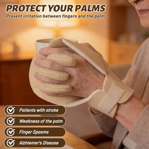 TrelaCo 2 Pcs Sof-foam Palm Protector for Left Hand Foam Contracture Cushion Prevention Gloves Palm Guard Protection Pad with Finger Separators for Left Hands Stroke Disabled Elderly Support Fingers