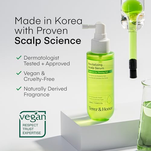 Scalp Serum for Hair Growth Spray – Korean Vegan Treatment for Hair Loss, Thinning & Itchy Scalp, Non-Greasy, Lightweight Formula to Exfoliate Dandruff & Strengthen Roots – For Men & Women (100 mL) 3.38 Count (Pack of 1)