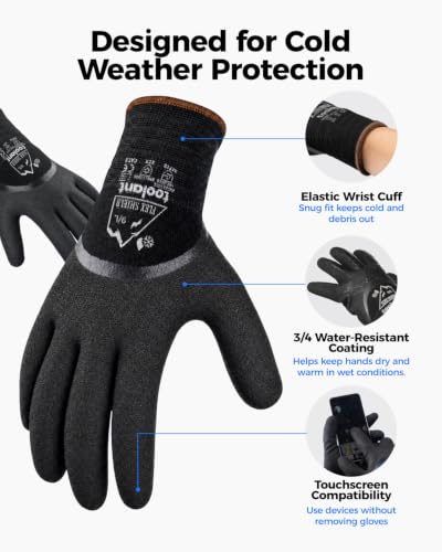 toolant Winter Work Gloves for Men & Women, 3/4 Waterproof Freezer Gloves with Thermal Insulated, Durable, Strong Grip 2 Pair Medium Black
