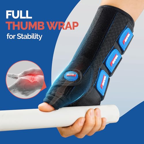 FEATOL Carpal Tunnel Wrist Brace Night Support, Thumb Spica Splint Left Hand for De Quervains Tenosynovitis, Tendonitis, Thumb Brace for Women Men, Black Blue, Small/Medium Small/Medium(Pack of 1) Left Hand-Black Blue