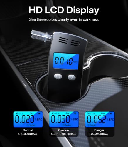 Breathalyzer, 2026 Upgraded Alcohol Breathalyzer Tester with LCD Display, Portable Personal Breathalyzer for Home and Travel Use (Includes 10 Mouthpieces) (Black) Black