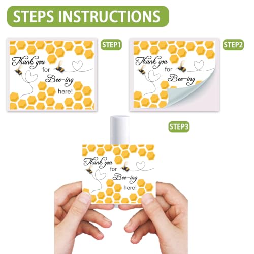 OLYCRAFT 100Pcs 4 Styles Bee Lip Balm Labels Stickers 2.1x1.7 inch Self-Adhesive Favor Lip Balms Bee Honeycomb Stickers with Thank You Words for Lipstick Wrapping Decorations Birthday Party Supplies Bee Theme