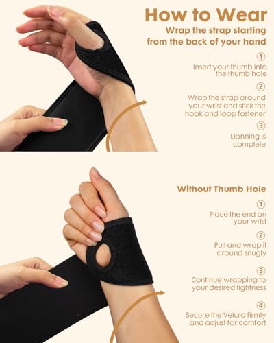 2 Pack Wrist Brace for Women & Men, Adjustable Fits Both Right & Left Hands for Night Support Tendonitis Carpal Tunnel Arthritis Lifting Arthritis Tennis Sprained Typing Sports, Black