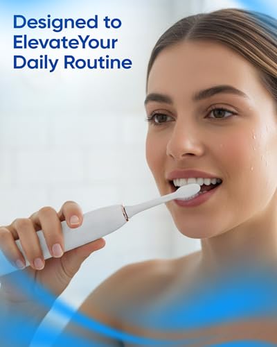 Sparklux Pro Ultrasonic Toothbrush - Rechargeable Wireless Electric Toothbrush for Adults with Replacement Heads, Travel Case, Cordless Design, White with Rose-Gold Trim