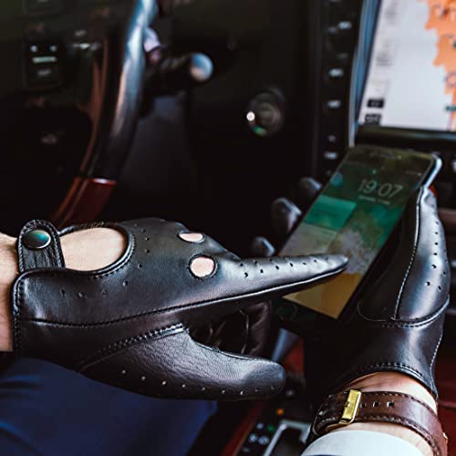 Harssidanzar Mens Lambskin Leather Driving Gloves GM026 XX-Large(10-10.5") Black(touchscreen)