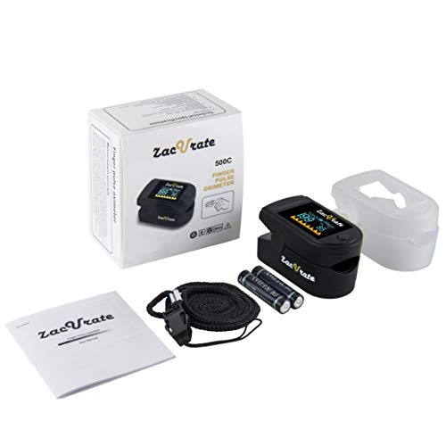 Zacurate 500 Series Fingertip Pulse Oximeter Blood Oxygen Saturation Monitor with Silicon Cover, Batteries and Lanyard (Mystic Black - OLED) Mystic Black - OLED