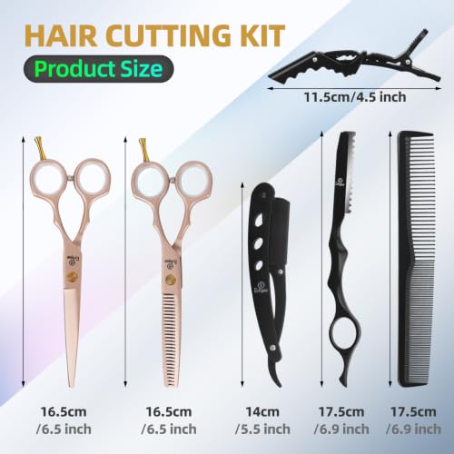 Hair Cutting Scissors Set with Thinning Shears for Home Use 2-scissors set Rose Gold