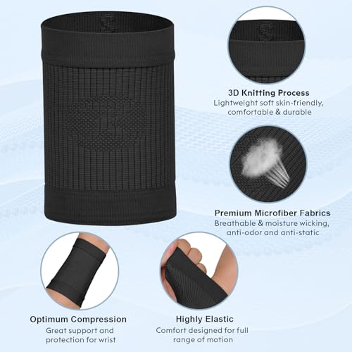 KEKING Compression Wrist Sleeves - 2 pairs (Black, Medium+ Grey, Medium)