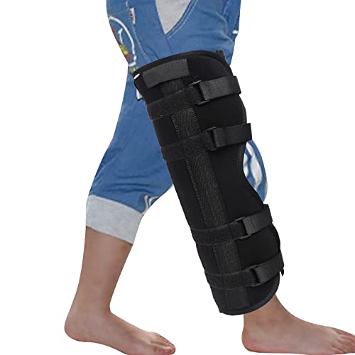 Kids Teens Knee Brace Splint Full Leg Calf Compression Support Sleeve Stabilizer Knee Immobilizer Brace Protector ACL MCL Meniscus Tear Arthritis Pain Relief Shin Knee Night Splint Guard Wraps (Black, Medium, for 4-7 yrs) Black