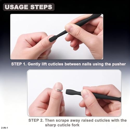 6Pcs 2-in-1 Cuticle Fork with Pusher, Dual-end Cuticle Remover Nail Pusher Cuticle Trimmer, Gentle Plastic Nail Cuticle Care Tool, At-Home Mani Essential, Black