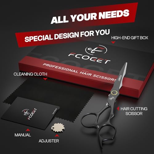 Professional Hair Cutting Scissors, High-End Japanese 440C Stainless Steel Hair Cutting Shears with Sharp Edge Blades, 6.8 inch Hair Scissors, Right Hand Scissors for Salon, Home, Pet Black