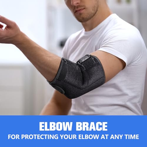 Cozyhealth Elbow Brace Comfortable Night Sleep, Cubital Tunnel Syndrome, Ulnar Nerve Entrapment with Compression Sleeve Immobilizer, 2 Removable Metal Splints Pain Relief for Men and Women (Medium) Medium