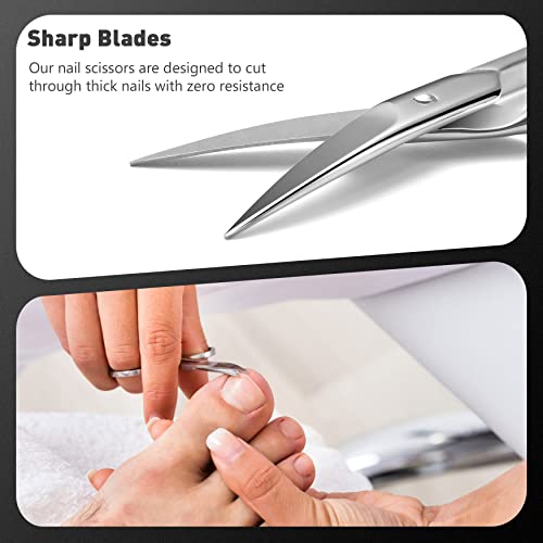 BEZOX Nail Scissors with Sharp Curved Blade - Nail Maintenance Toenail and Fingernail Scissor with Ergonomic Design for Men & Women Shiny Silver