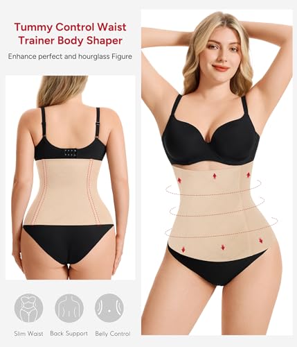 Nebility Women's Waist Trainer Tummy Control Waist Cincher Slim Body Shaper Large Beige Without Hook