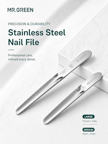 MR.GREEN Curved Nail File – Double-Sided Metal Nail File for Men & Women with Protective Travel Case, Ergonomic Anti-Slip Handle, Washable & Reusable, for Fingernails & Toenails(Medium) Medium