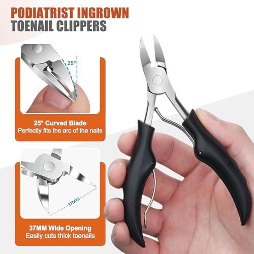 Toenail Clippers for Thick Toenails for Seniors, Angled Head Large Toe Nail Clippers Set for Men, Heavy Duty Ingrown Toenail Clippers Long Handled, Ultra SharpSlanted Nail Cutter