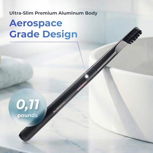 ALIENONE Ultra Slim Sonic Electric Toothbrush - Smart Pressure Sensor for Sensitive Teeth & Gums, 32,000 Vibrations, IPX6 Waterproof Aluminum Body, 45-Day Battery, Wireless USB Charging & Travel Case