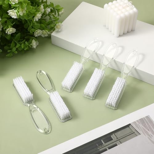 5pcs Nail Brush Fingernail Cleaner Handle Grip Nail Brush Scrub Cleaning Brushes Manicure Tools Kit for Toes and Nails Women Men, Pedicure Nails Scrubber (Clear)