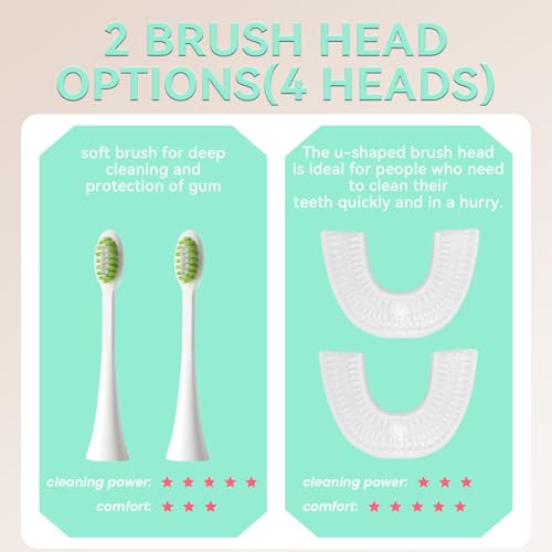 Automatic Sonic Electric Toothbrush - Adult U-Shaped Design, IPX7 Waterproof 360° Full Cleaning, Rechargeable Travel Set (Greener)