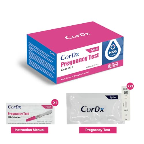 CorDx Early Detection Pregnancy Test Kit, Urine Tests for Easy At Home hCG Level Testing, Tester for Pregnant Women, Clear, Fast and Reliable Result with Over 99% Accuracy, 21 Pack Cassettes 1 Count (Pack of 21)