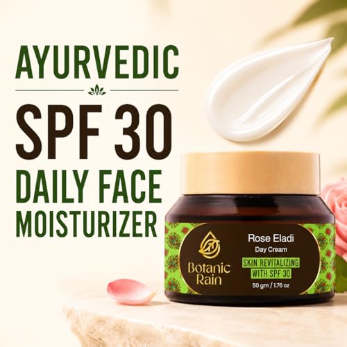 Ayurvedic SPF 30 Face Moisturizer – Rose Eladi Daily Hydrating Cream, Lightweight Non-Greasy Sun Protection for Men & Women, 1.76 Oz – Botanic Rain (Pack of 1) 1.76 Fl Oz (Pack of 1)