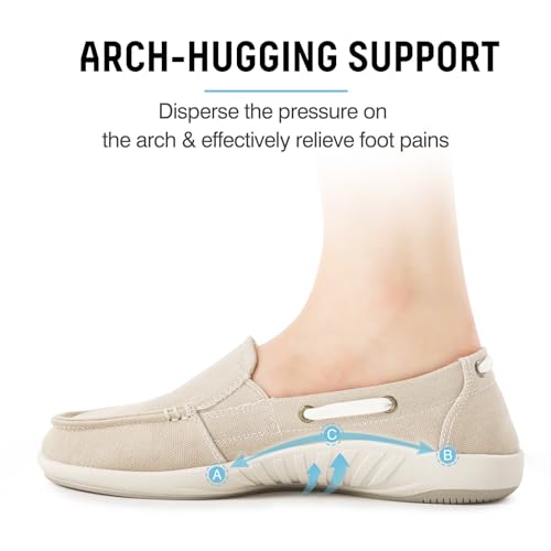 Womens Slip On Shoes, Casual Boat Loafers Shoes Women with Arch Support 9.5 Beige