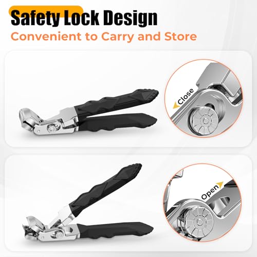 Toenail Clippers for Seniors Thick Ingrown Toenails, Large Angled Nail Clippers for Men with Catcher, Heavy Duty Slanted Fingernail Clipper Long Handle Nail Cutter Gifts for Men Women Adults Black Nail Clippers Set