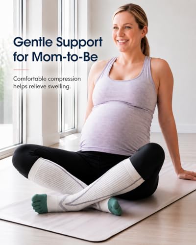 Compression Socks for Women with Grips Knee High Toe Socks Grippy Socks Woman Non Slip for Pregnancy Nurse Athletic Small-Medium A02-five Toe-black/White