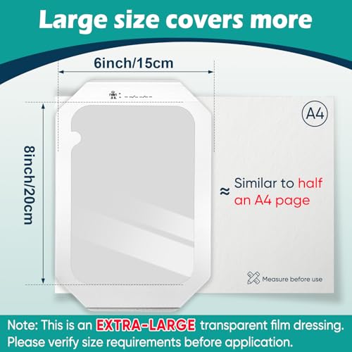 30 Packs Transparent Film Dressing 6'' x 8'' - Waterproof Bandages for Swimming, Showering, Wounds, Post Surgical Shower or IV Shield, Tattoo Aftercare Bandage, Scar Therapy, Adhesive Patches 6'' x 8''(30 PCS)