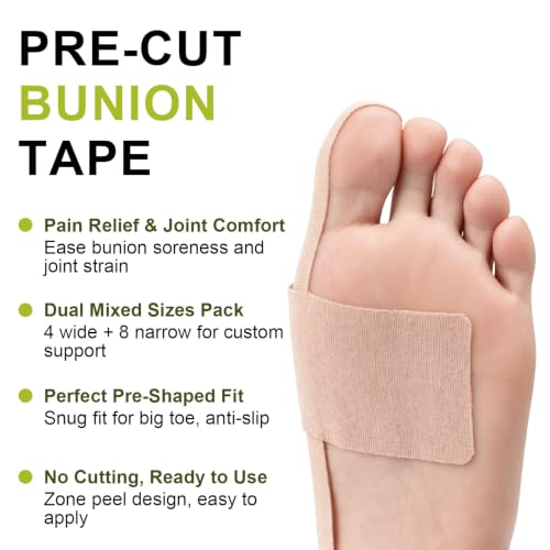 Bukihome Bunion Tape, 24 Pcs Pre-Cut Kinesiology Tape for Feet, Latex-Free Elastic Toe Support Tape for Pain Relief & Joint Comfort(Beige, 8 Wide + 16 Narrow) Beige Multi-Size(8 Wide + 16 Narrow）
