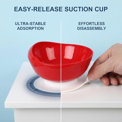 Non-Skid Suction Base Plates & Bowls Set, Adaptive Spill Proof Scoop Dinnerware for Elderly, Disabled, Parkinson’s, Dementia – Self-Feeding Aid，Red (Bowl+Plate) Red(bowl+plate)