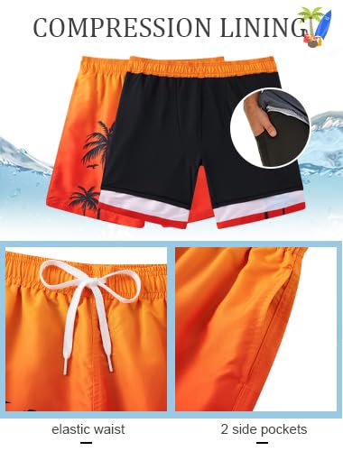 westwolf Men's Swim Trunks with Compression Liner 9" Quick Dry Board Shorts C Orange XX-Large - BeesActive Australia