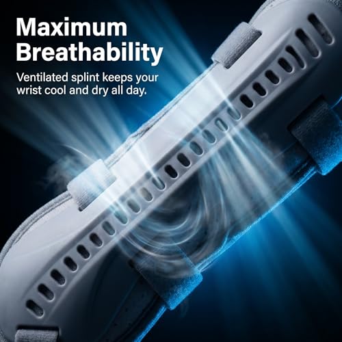 Wrist Brace for Right Hand, Adjustable Adult Night Support Splint, Ultralight Stabilizer for Carpal Tunnel & Arthritis, Pressure-Free Thumb Design, Gray