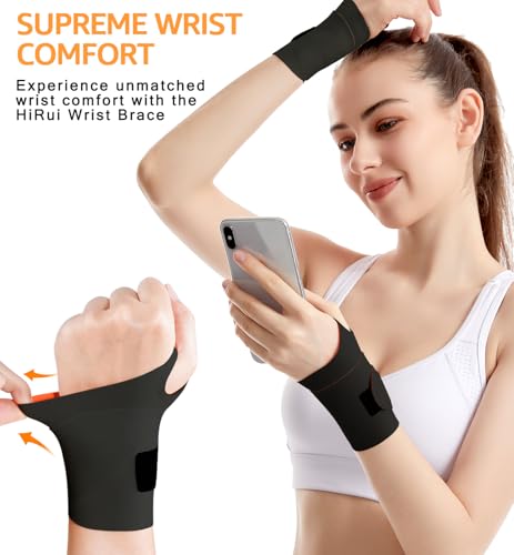 HiRui Ultra-Thin Elastic Wrist Brace Wrist Wraps, Compression Wrist Straps Support for Carpal Tunnel Arthritis Tendonitis Sprains Pain Relief Workout, Soft & Comfortable (Black (Pack of 2)) Black (Pack of 2)