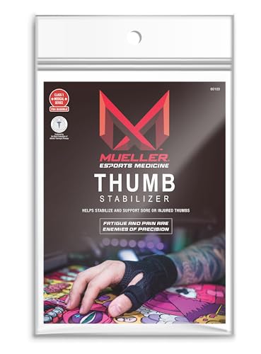 MUELLER Esports Medicine Reversible Thumb Brace for Men and Women, Pain Relief Stabilizer with 6 KTape Strips, Ideal for Gamer's Thumb and Arthritis, Fits Right or Left Hand, Black, One Size