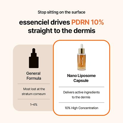 Essenciel PDRN Serum, 100,000 PPM 10% PDRN Salmon DNA Nano Liposome Korean Facial Ampoule, Lightweight Hydrating Essence for Plump, Dewy-Looking Skin, All Skin Types, 1.01 Fl Oz (30ml)