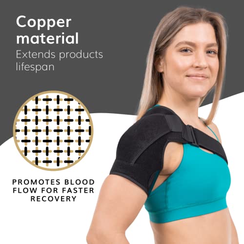 BraceAbility Shoulder Support Brace - Copper Arm Immobilizer Compression Sleeve for Torn Rotator Cuff, Labrum Tears, Bursitis, Impingement Injury Treatment, Dislocation Relief for Men and Women (S/M) S/M