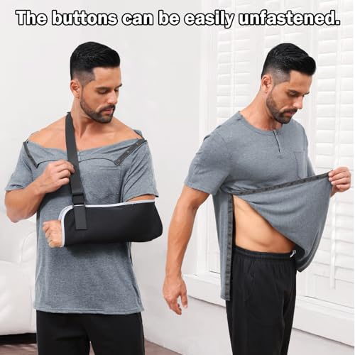 2 Pack Snap Shoulder Surgery Shirts for Men Rotator Cuff Recovery X-Large Black&grey