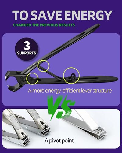Ultra Wide Jaw Opening Nail Clippers Set, Toenail Clippers for Thick Nails, Heavy Duty Nail Cutter, Stainless Steel Toe Nail Clippers for Seniors, Men & Women Manicure,Pedicure,Big(Black) Black