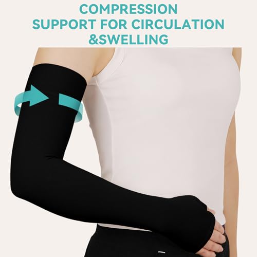Lymphedema Compression Arm Sleeves for Women Men 20-30 mmHg, Single Medium Black(Single)