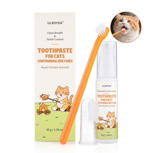 Cat Dental Care Kit – Tuna Flavor & Roast Chicken Toothpaste with Toothbrush & Finger Brush | Gentle Formula, Fresh Breath & Plaque Control