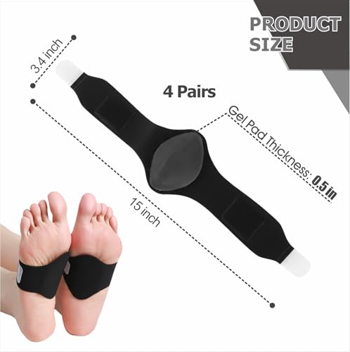 4 Pairs Ach Support Sleeves with Soft Gel Pads, Foot Compression Bands for Flat Feet, Fallen & High Arches, Arch Support Wrap for Walking, Running, Standing & Daily Wear (Black) Black