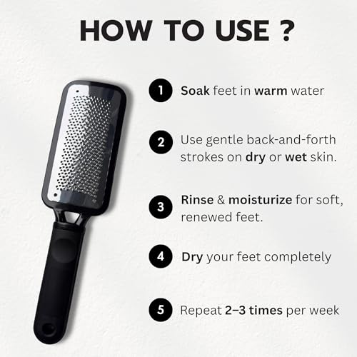 Large Foot File & Callus Remover for Feet – Stainless Steel, Wet or Dry Use, Silver/Black
